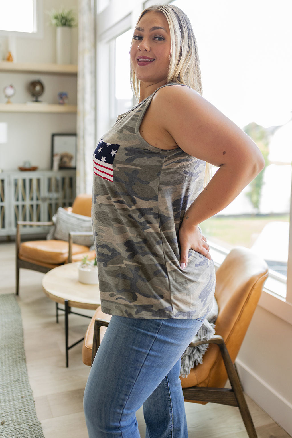 Heimish Camouflage Flag Pocket Tank Top