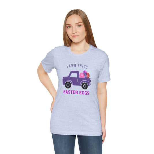 Easter Novelty Tee T- Shirt with Farm Fresh Eggs/Pickup Truck