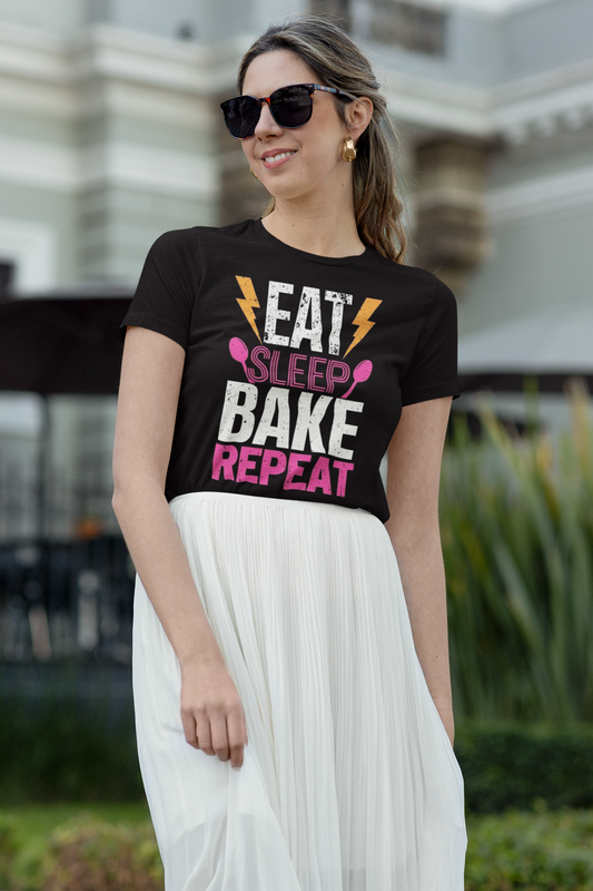 Eat, Sleep, Bake, Repeat Short Sleeve Novelty Tee T-shirt