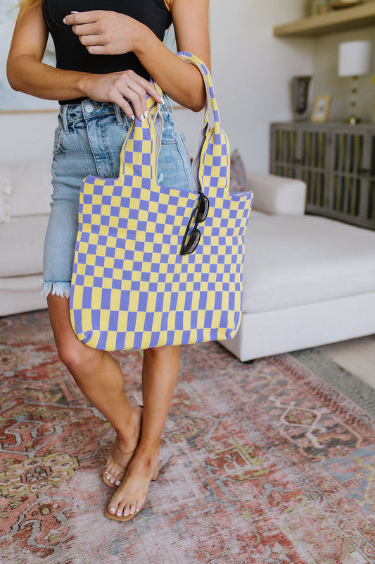 Checkerboard Lazy Wind Big Bag in Lilac & Yellow Tote Bag