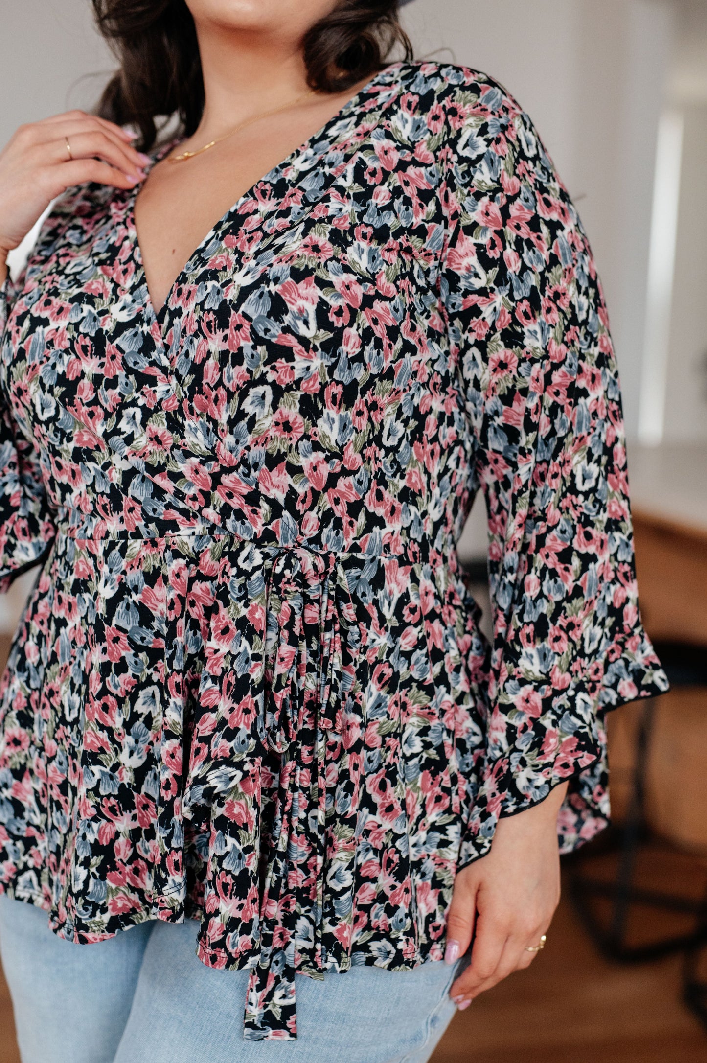 Sew In Love Have It All Angel Sleeve Top in Black Floral