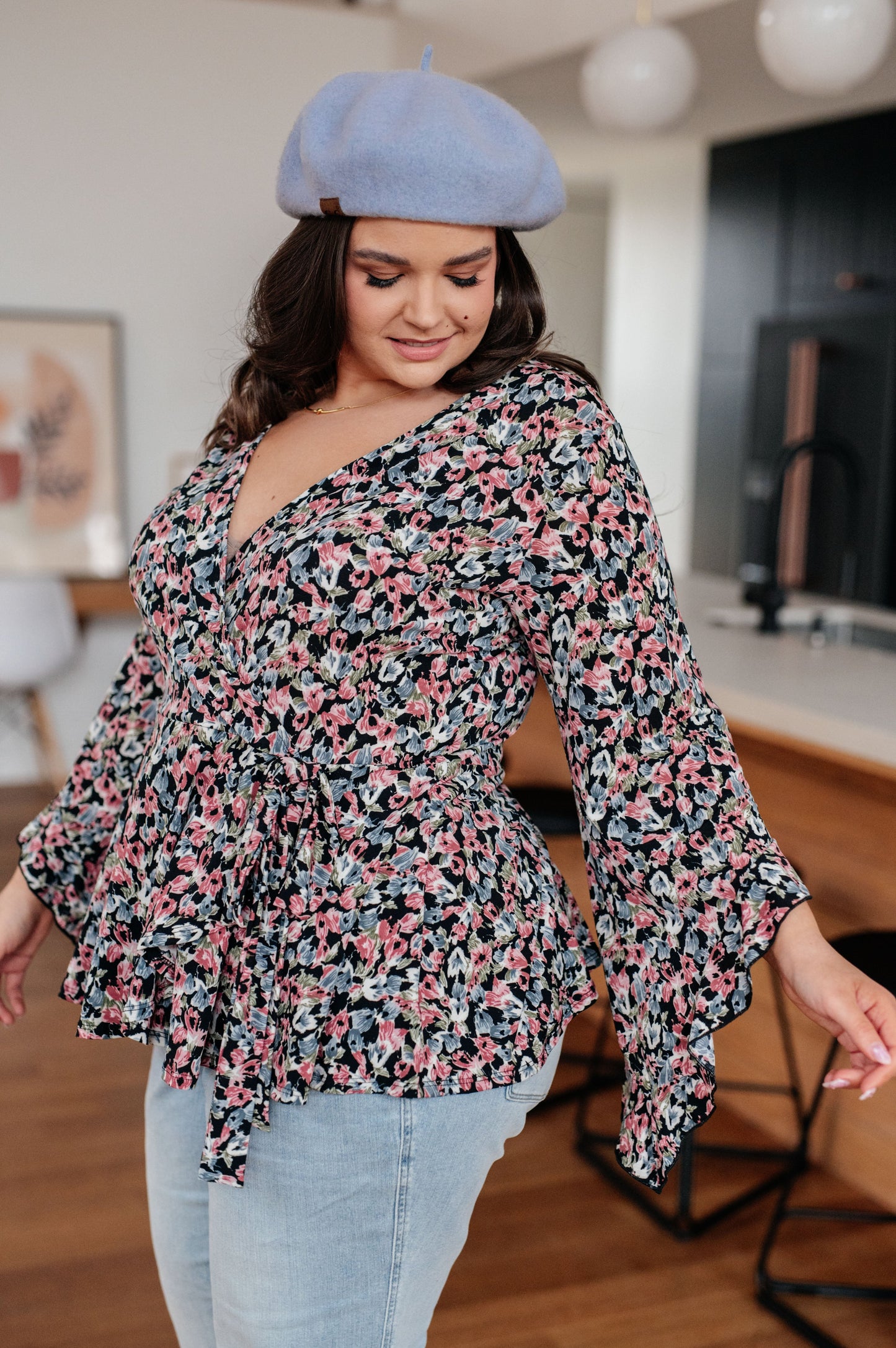 Sew In Love Have It All Angel Sleeve Top in Black Floral