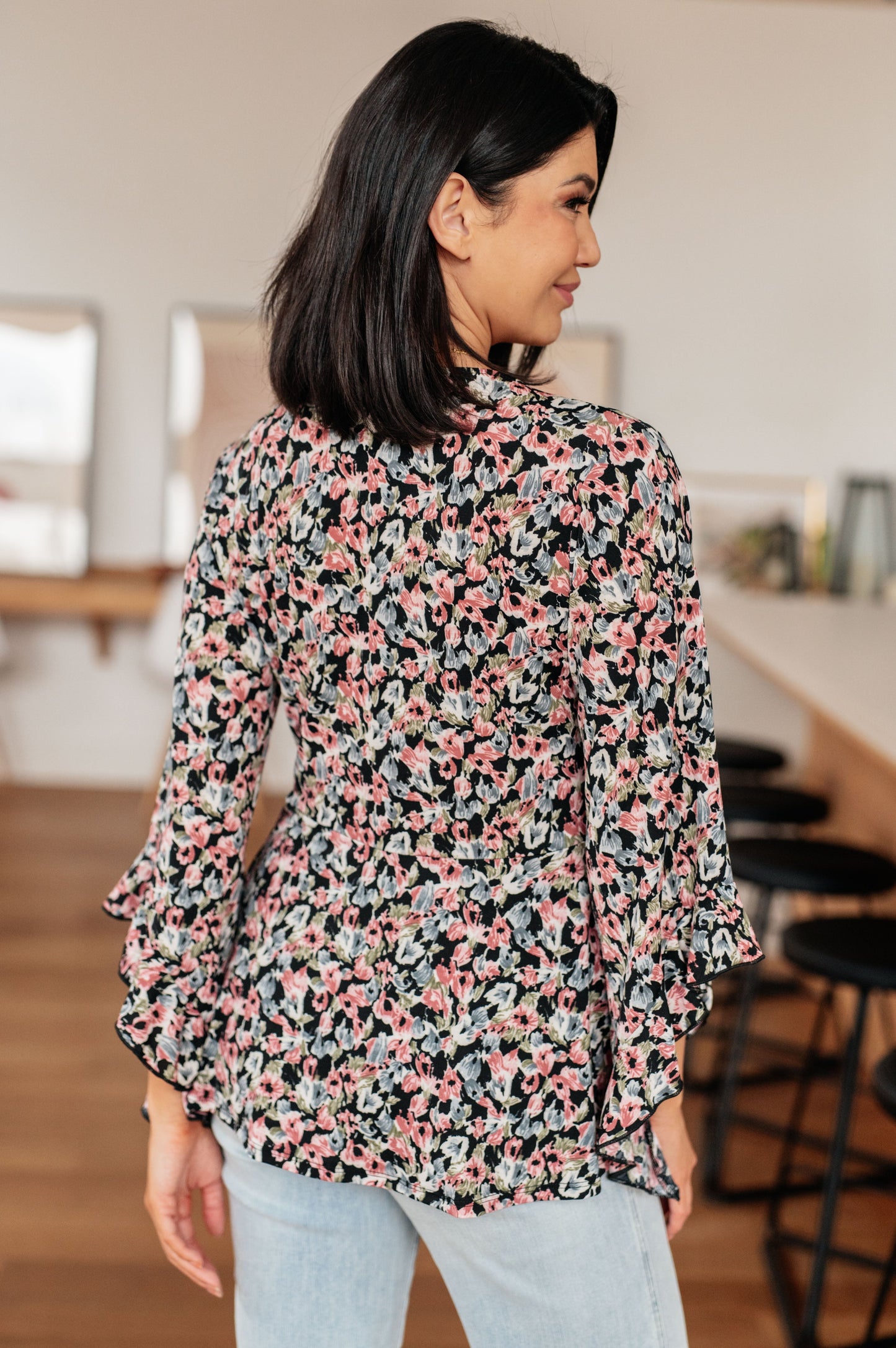 Sew In Love Have It All Angel Sleeve Top in Black Floral