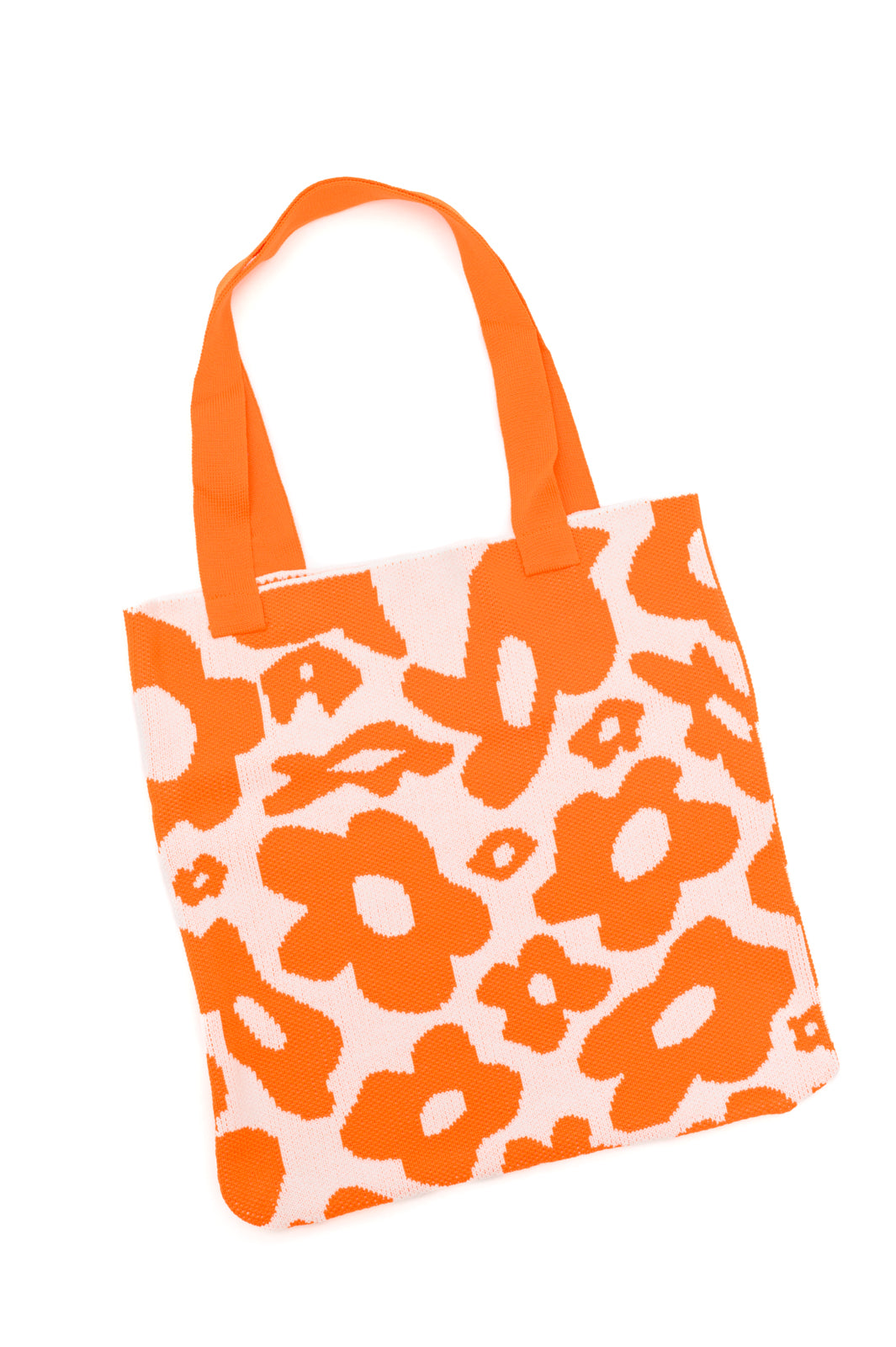 Lazy Daisy Knit Bag in Orange Crochet Tote