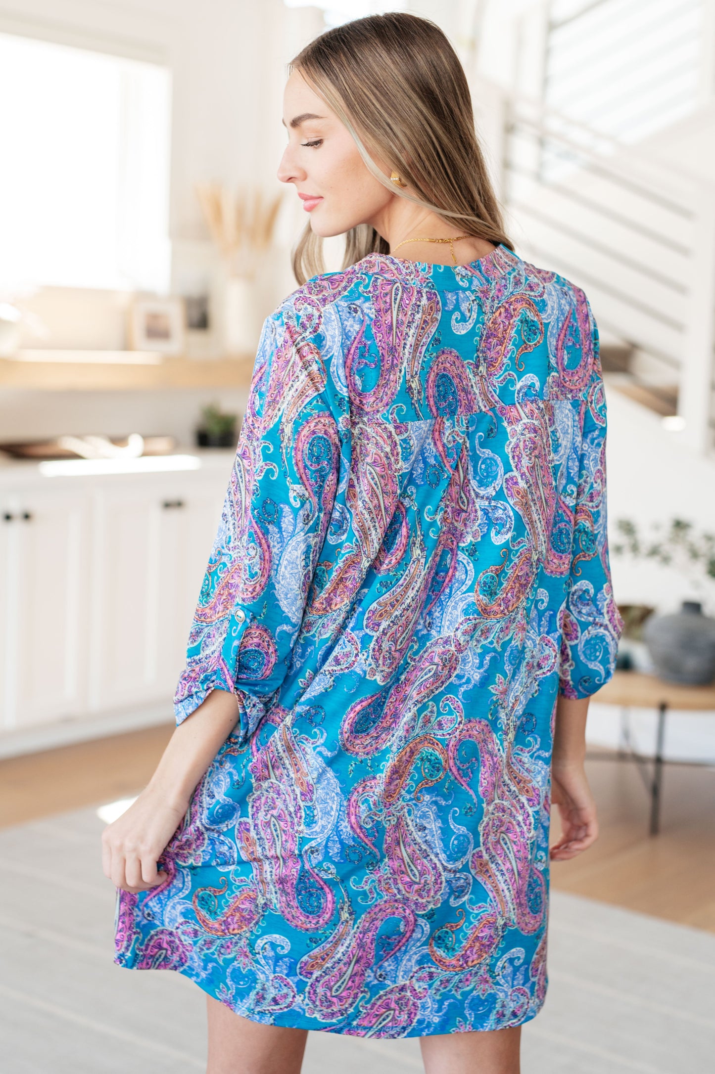 Dear Scarlett Lizzy Dress in Teal and Pink Paisley