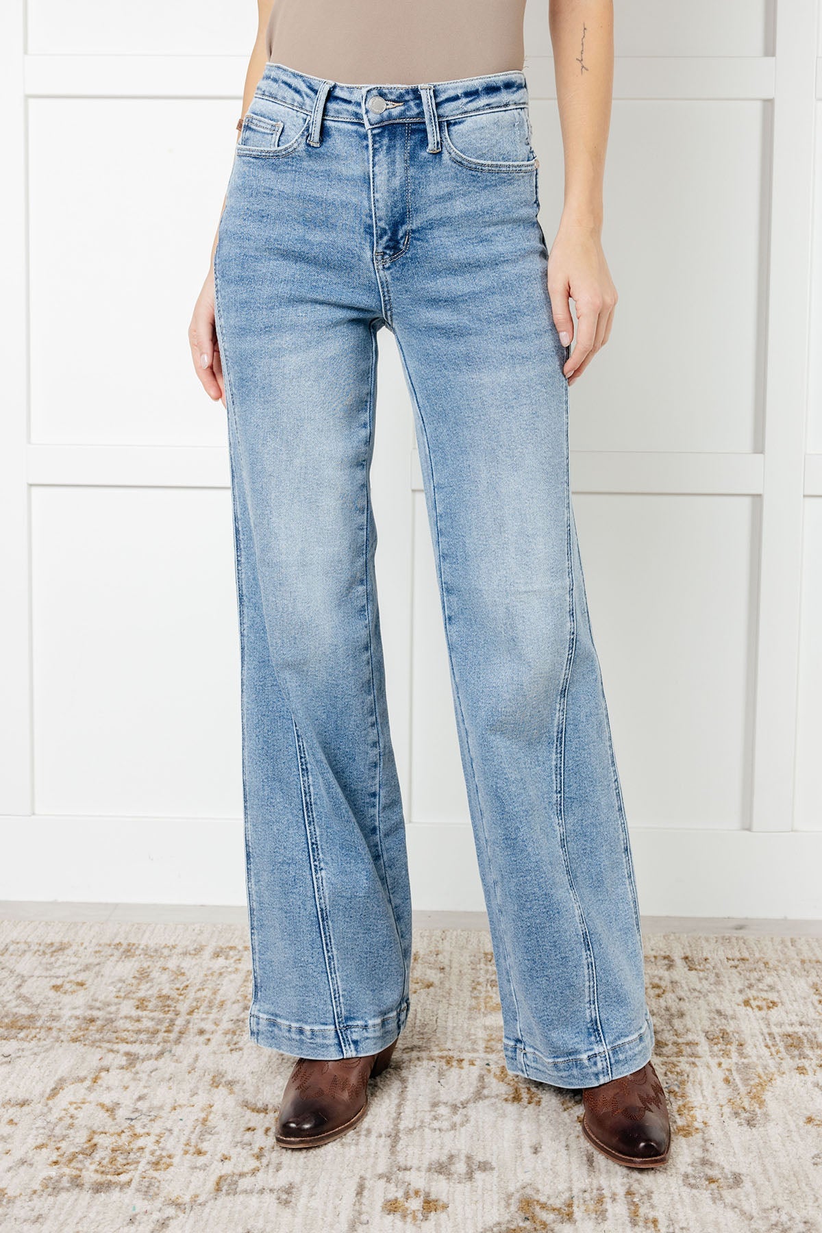 Judy Blue Melia High Rise Side Seam Detail Wide Leg Jeans