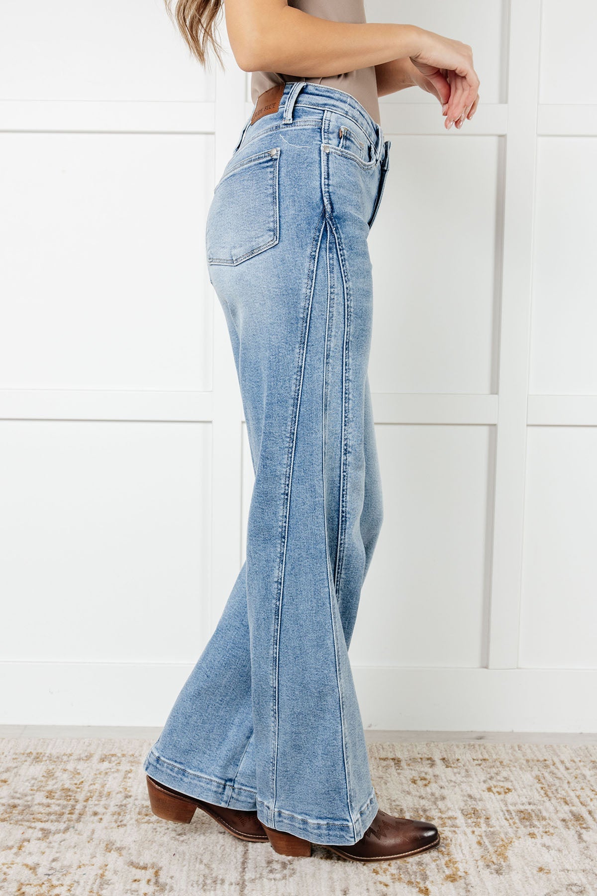 Judy Blue Melia High Rise Side Seam Detail Wide Leg Jeans