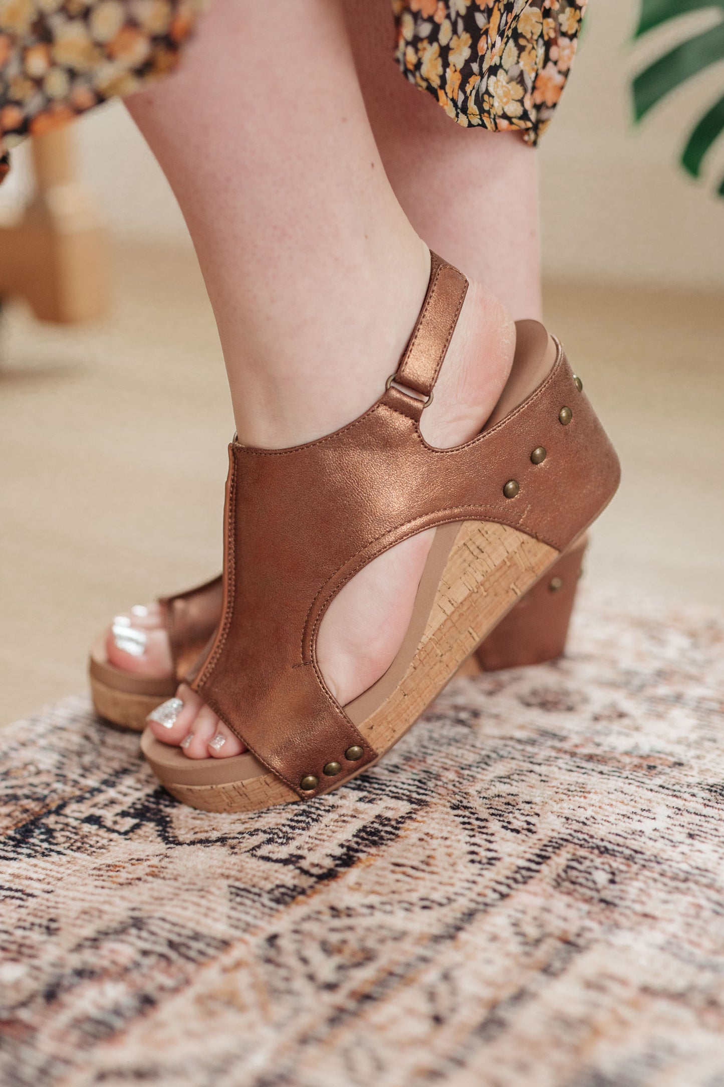 Corkys Walk This Way Wedge Sandals in Antique Bronze Shoes