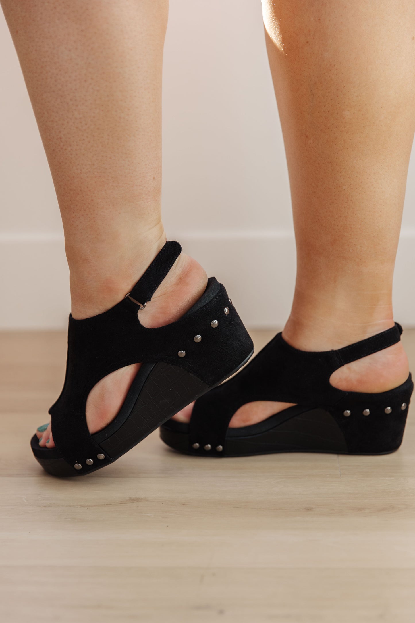 Corkys Walk This Way Wedge Sandals in Black Suede Shoes