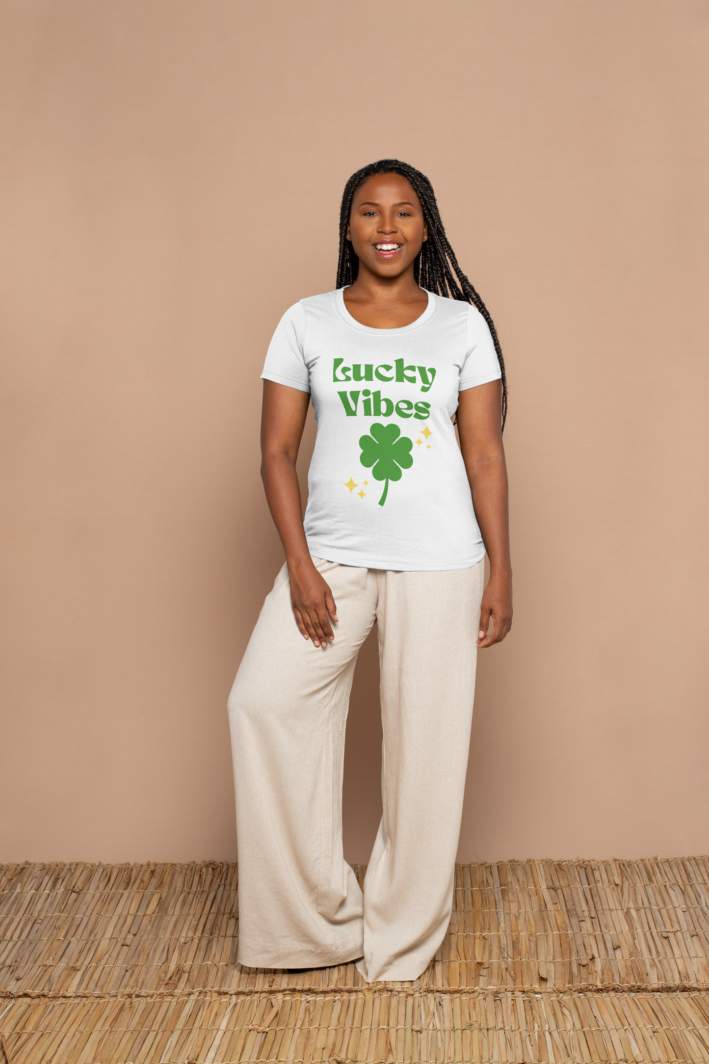 Lucky Vibes Short Sleeve Tee T-Shirt - White/Mint Green - St Patrick's Day